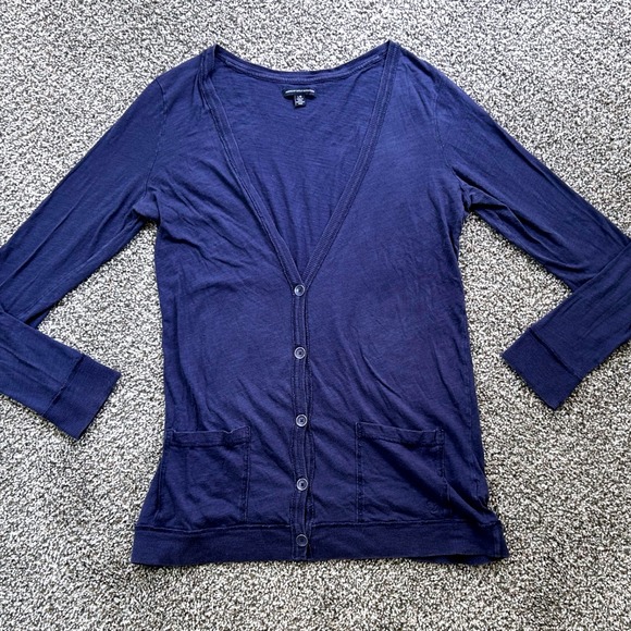 American Eagle Outfitters Cardigan Womens XS Navy Button Front Knit Cotton Blend - Picture 1 of 8